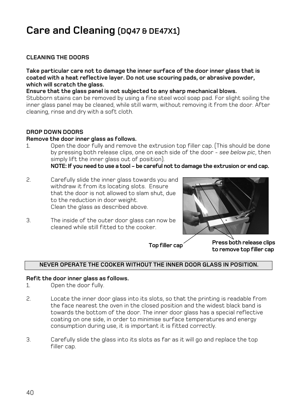 Care and cleaning | Hotpoint DQ47 Mk2 User Manual | Page 40 / 48
