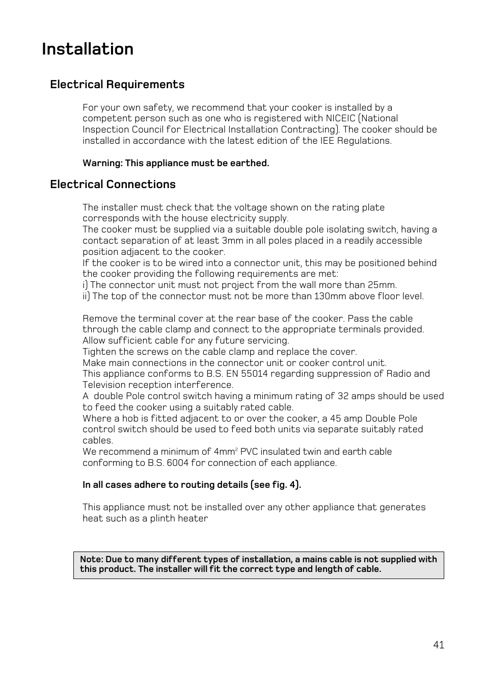 Installation | Hotpoint DQ47 Mk2 User Manual | Page 41 / 48