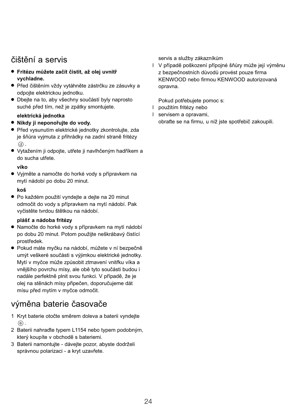 Ïi•têní a servis, Výměna baterie časovače | Kenwood DF520 User Manual | Page 27 / 52