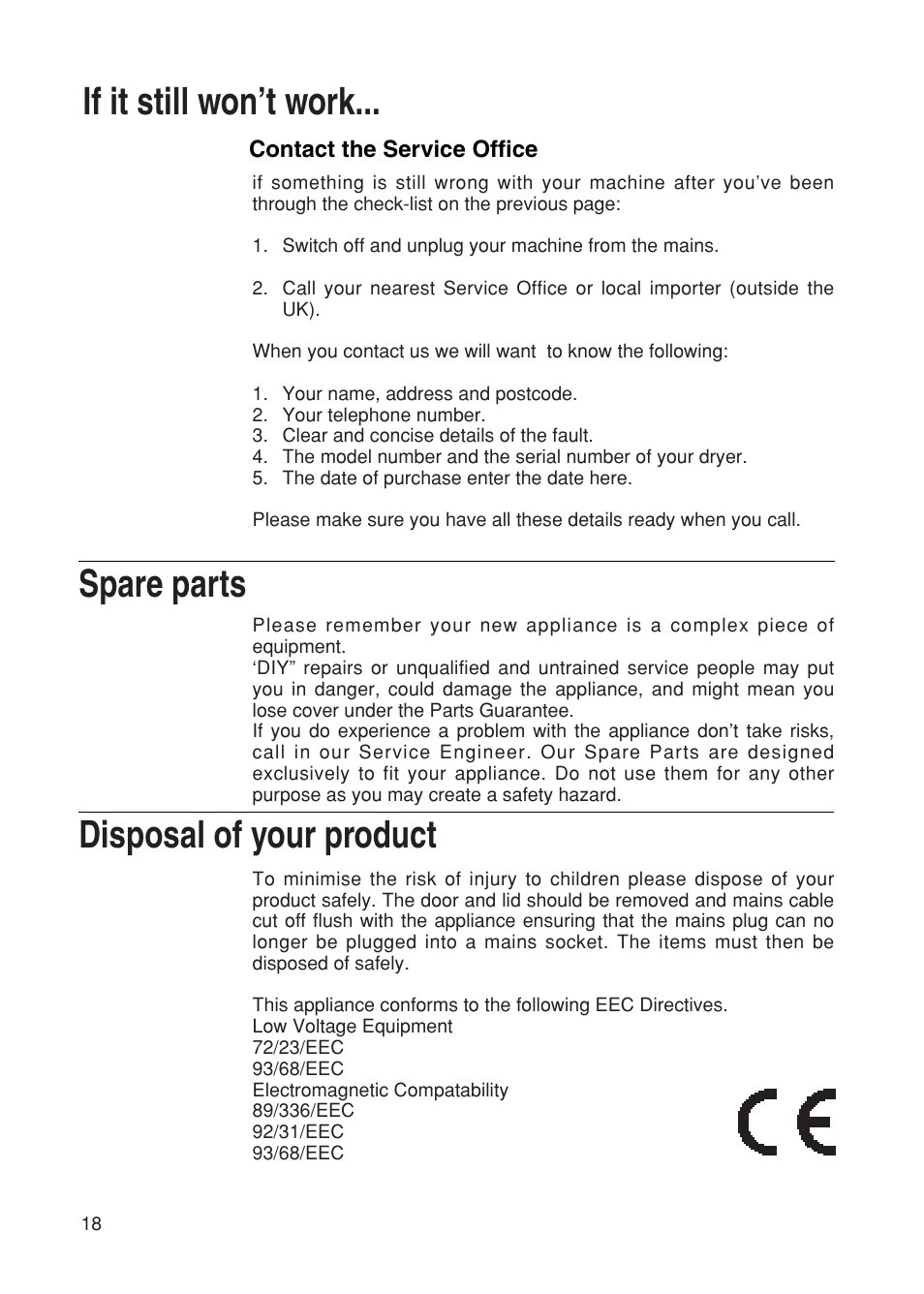 Hotpoint TDL15 User Manual | Page 18 / 20