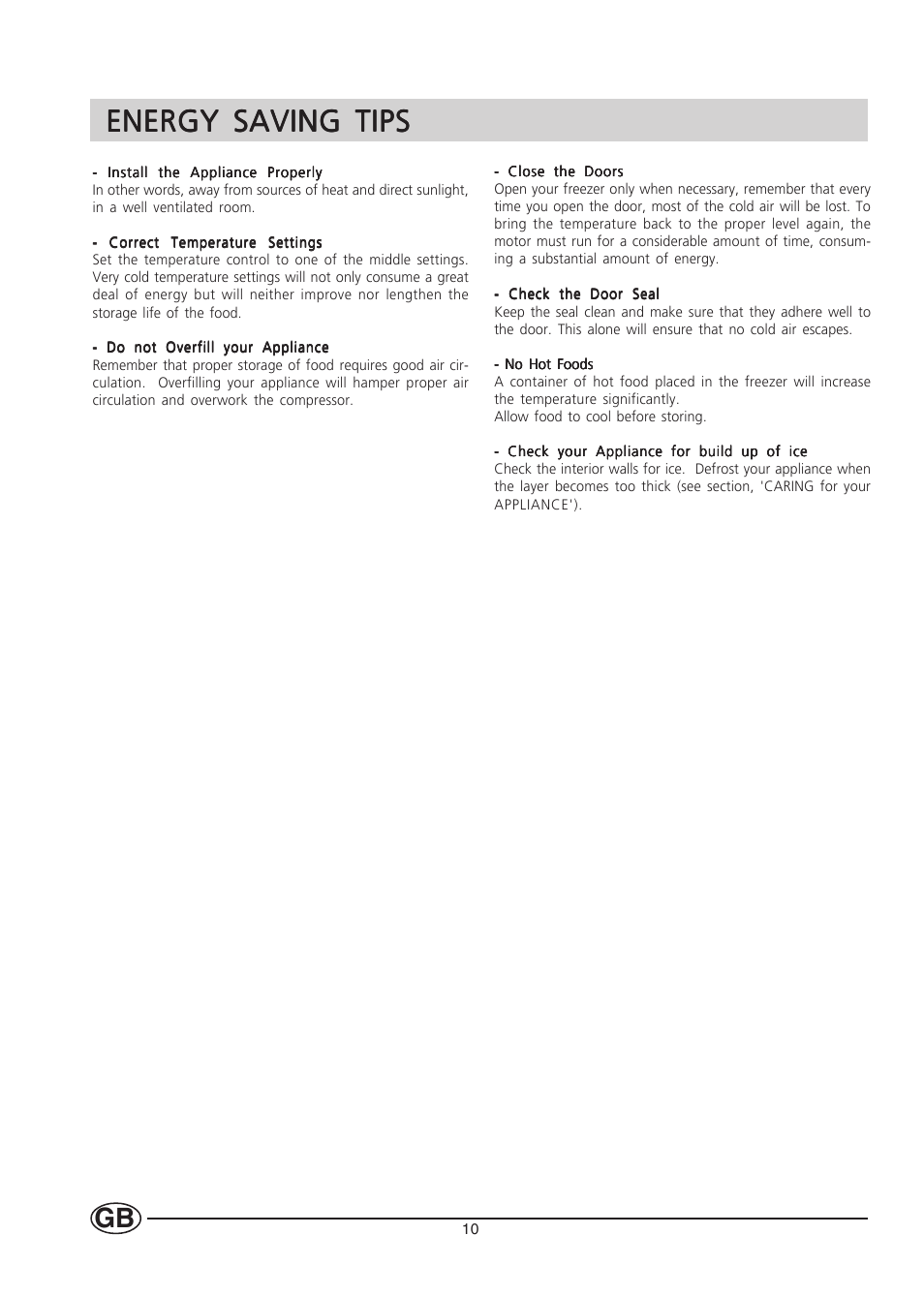 Energy saving tips | Hotpoint HZ201 User Manual | Page 10 / 16