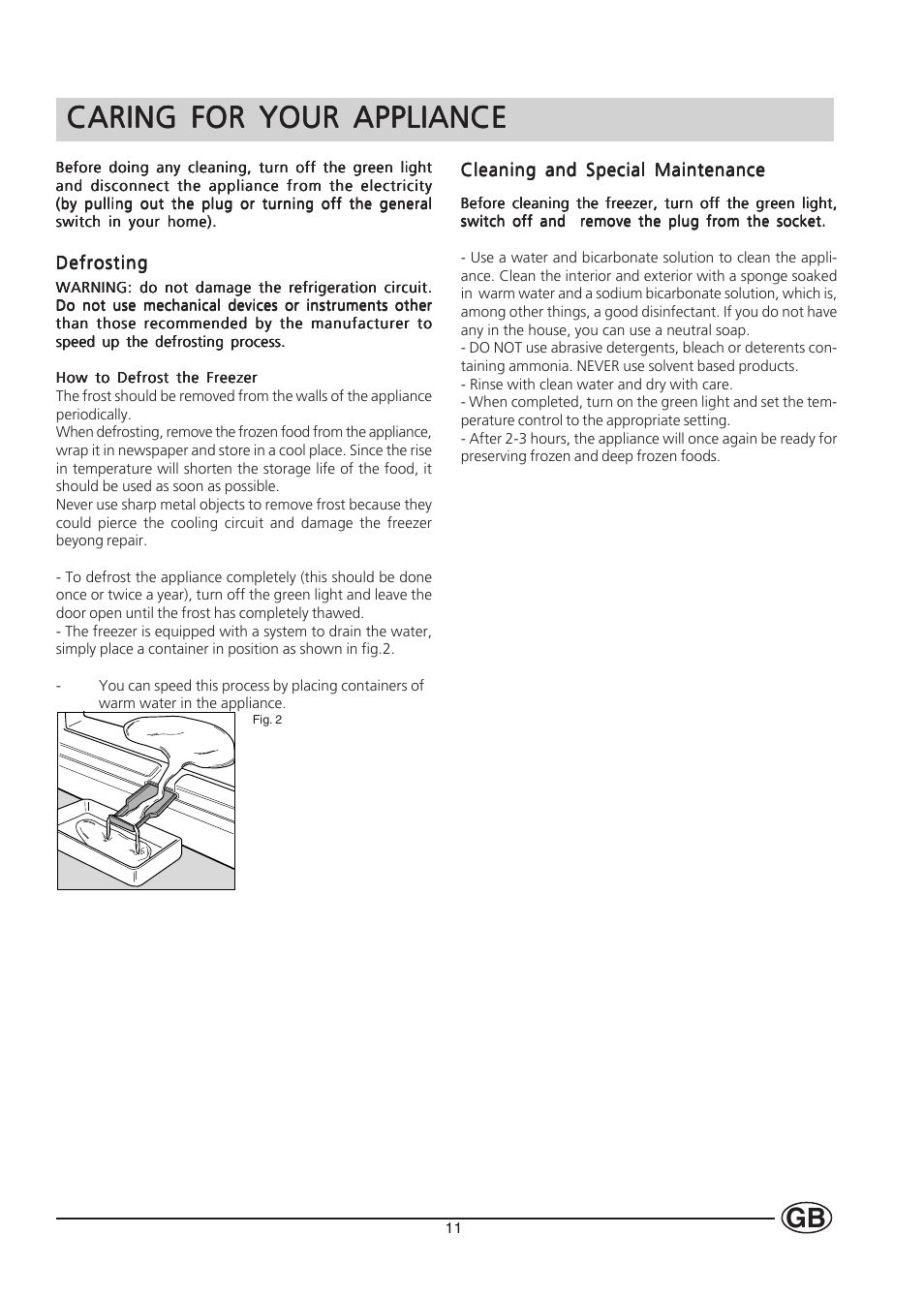 Caring for your appliance | Hotpoint HZ201 User Manual | Page 11 / 16