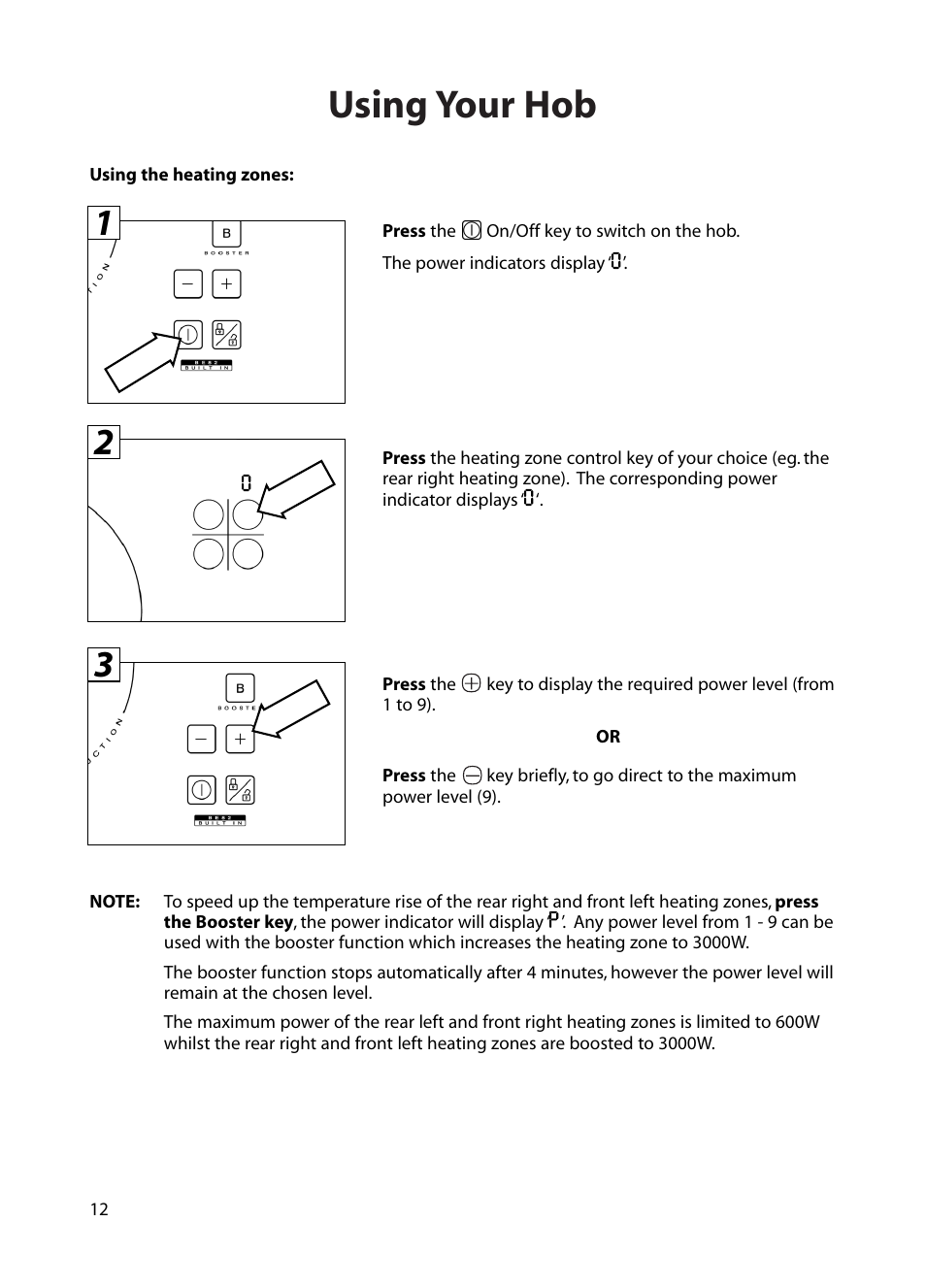 Using your hob | Hotpoint BE82 User Manual | Page 12 / 24