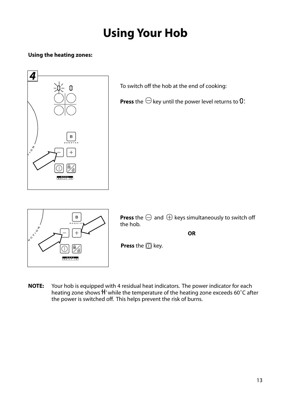 Using your hob | Hotpoint BE82 User Manual | Page 13 / 24