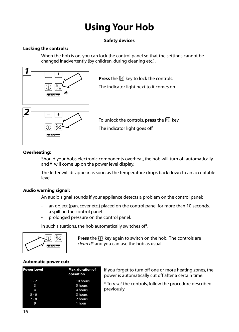 Using your hob | Hotpoint BE82 User Manual | Page 16 / 24