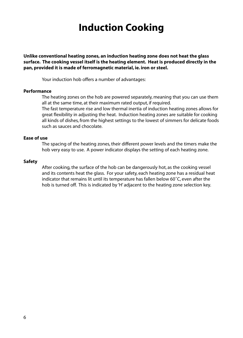 Induction cooking | Hotpoint BE82 User Manual | Page 6 / 24