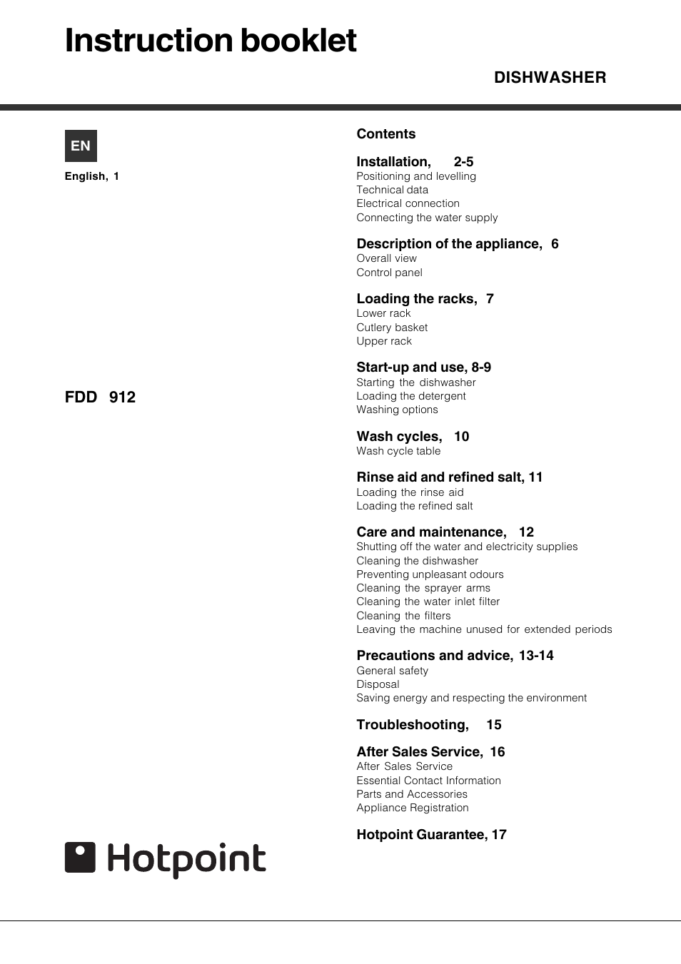 Hotpoint FDD 912 User Manual | 20 pages