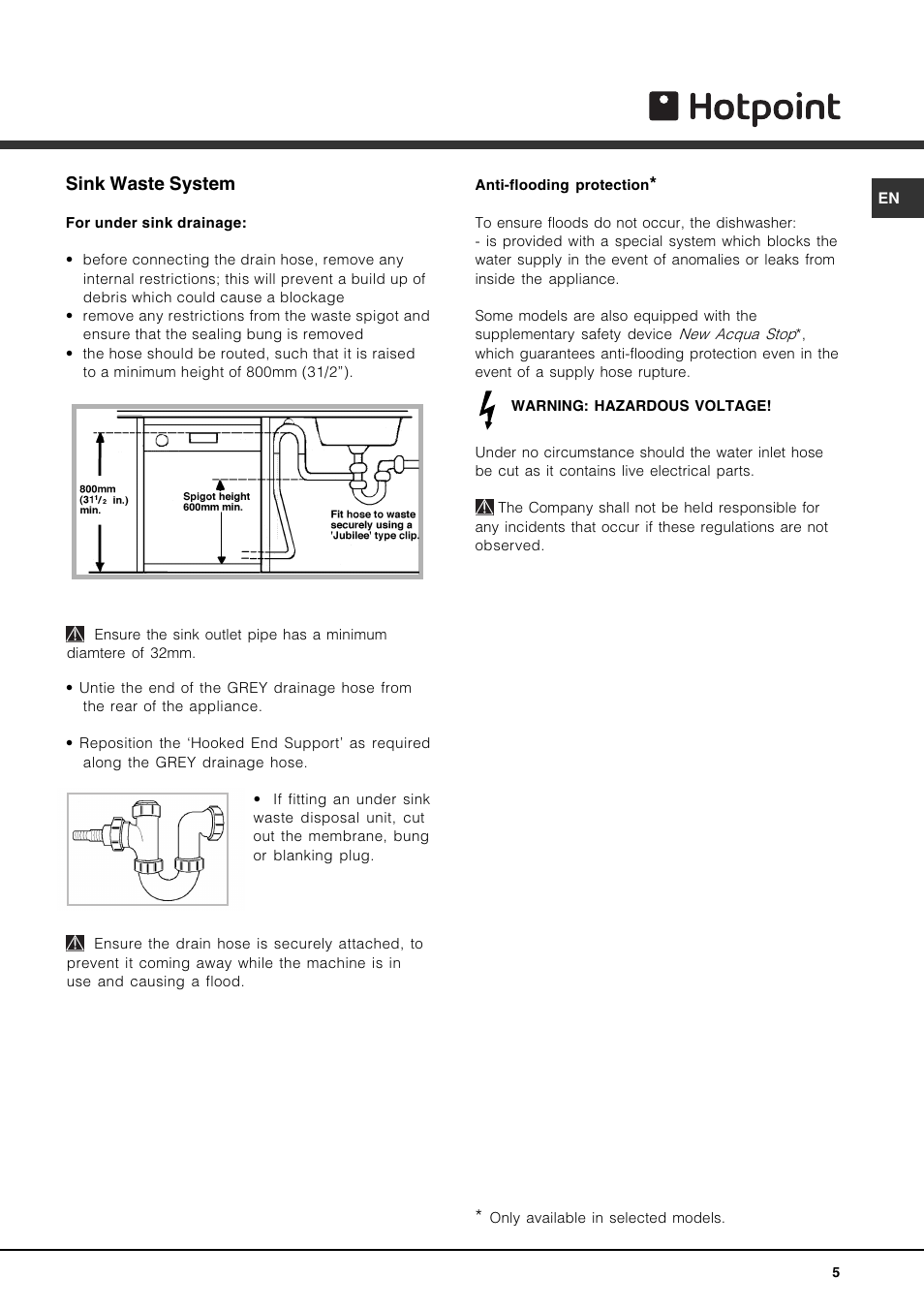 Sink waste system | Hotpoint FDD 912 User Manual | Page 5 / 20