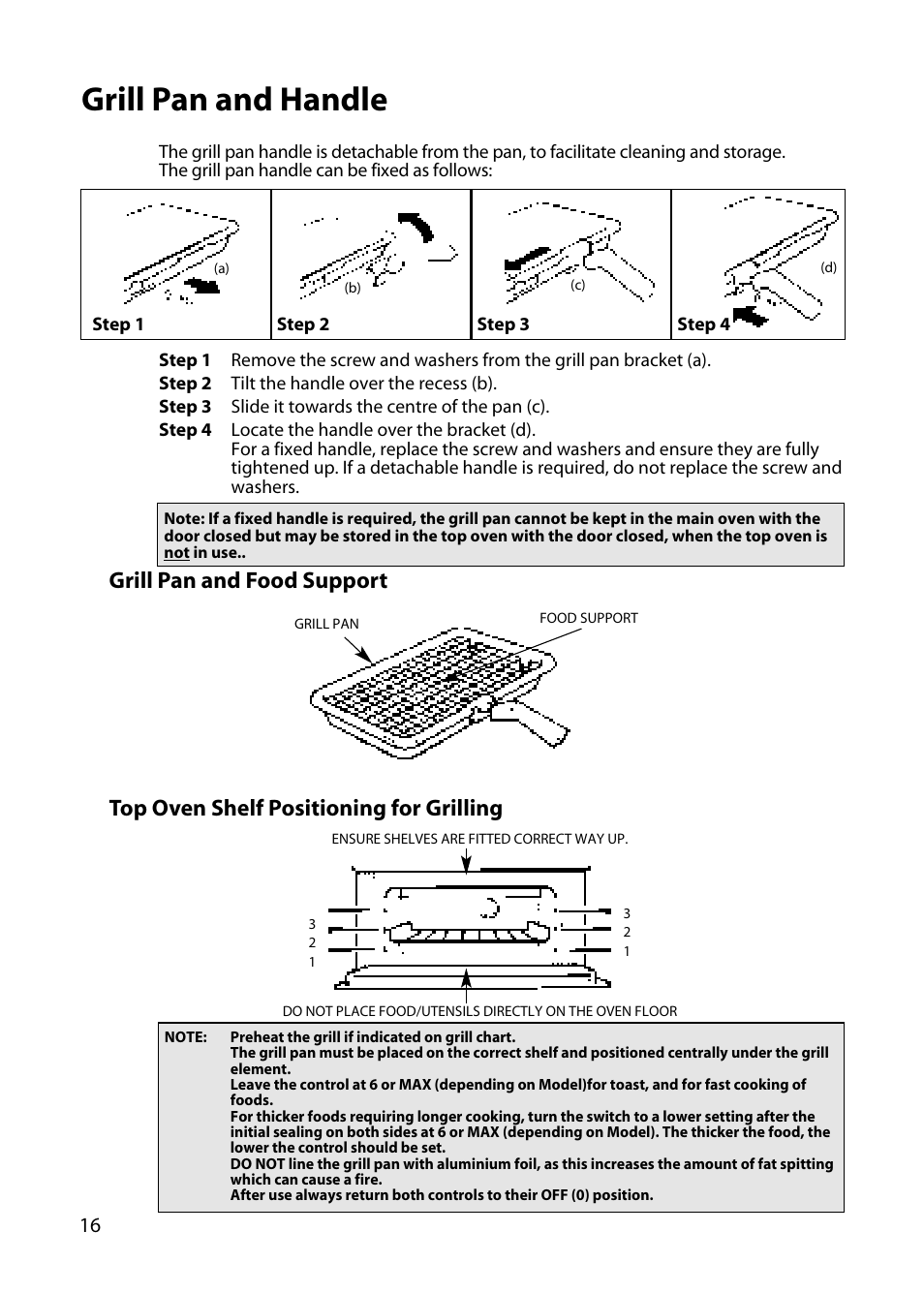 Grill pan and handle | Hotpoint DY46 BD42 BD32 User Manual | Page 16 / 40