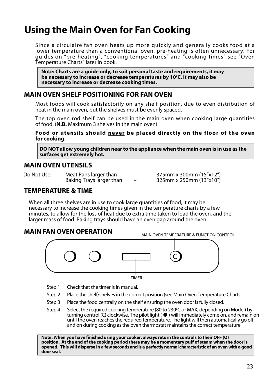 Using the main oven for fan cooking | Hotpoint DY46 BD42 BD32 User Manual | Page 23 / 40