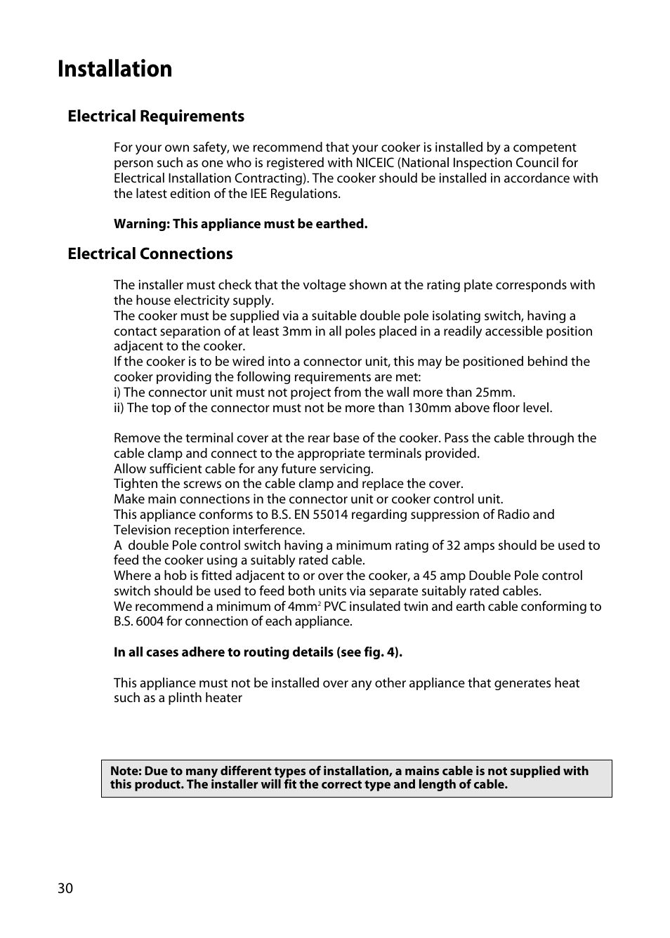 Installation | Hotpoint DY46 BD42 BD32 User Manual | Page 30 / 40