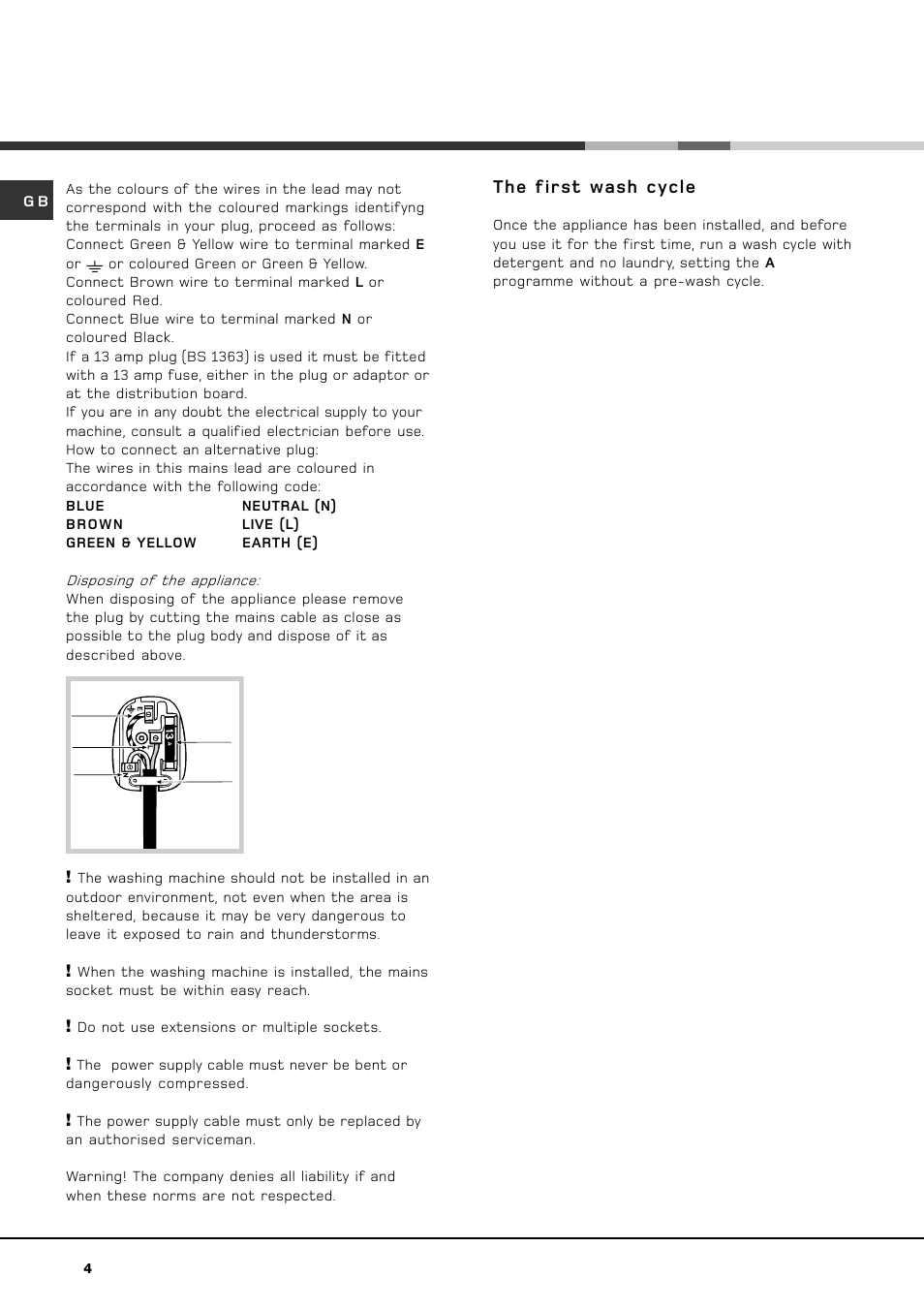 The first wash cycle | Hotpoint hvl 211 User Manual | Page 4 / 16