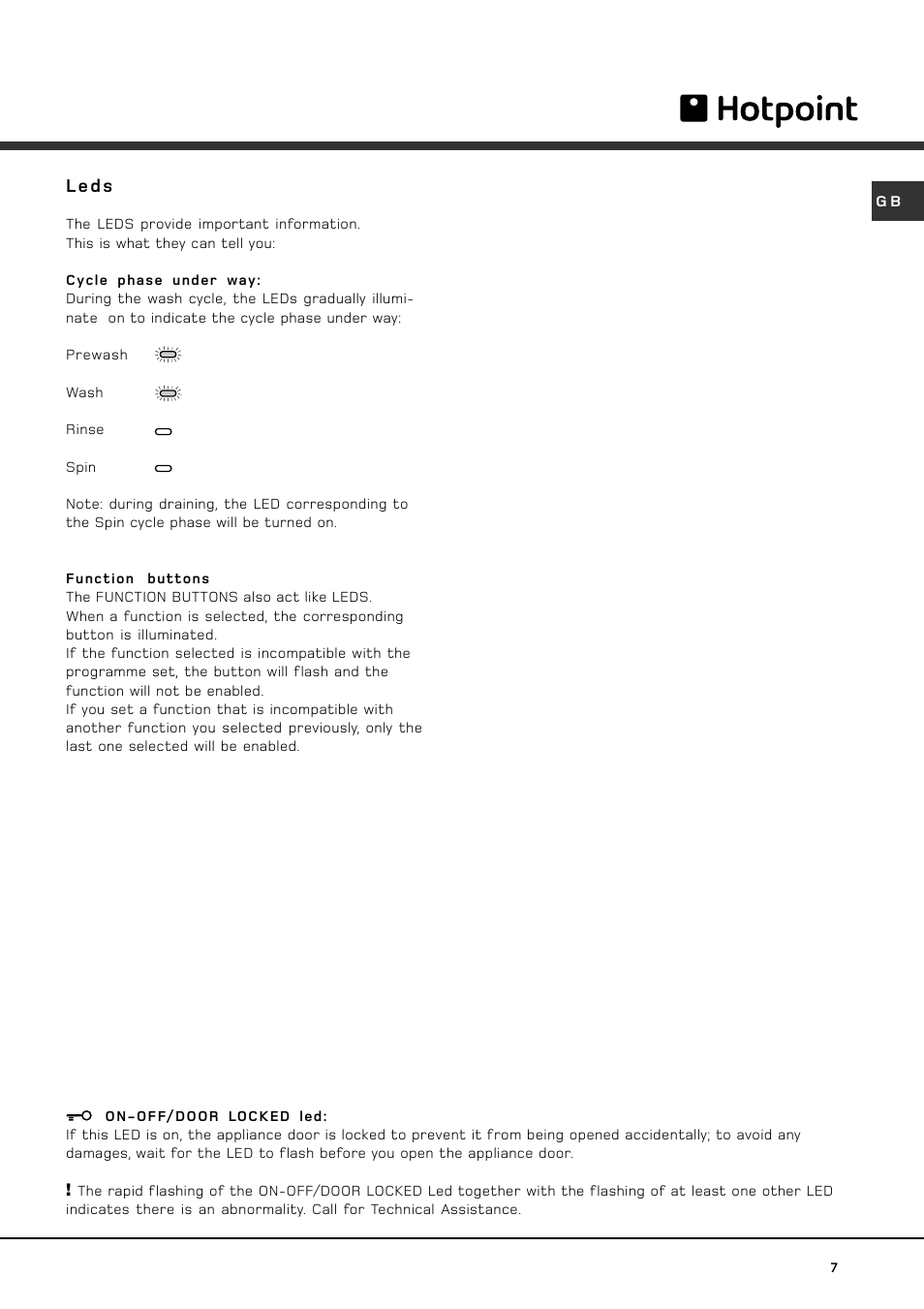 Leds | Hotpoint hvl 211 User Manual | Page 7 / 16