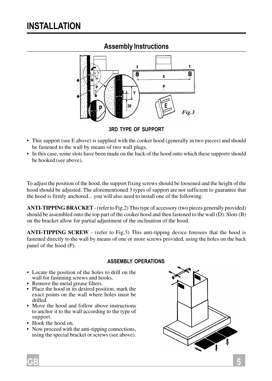 5gb installation, Assembly instructions | Hotpoint HX901X User Manual | Page 5 / 16