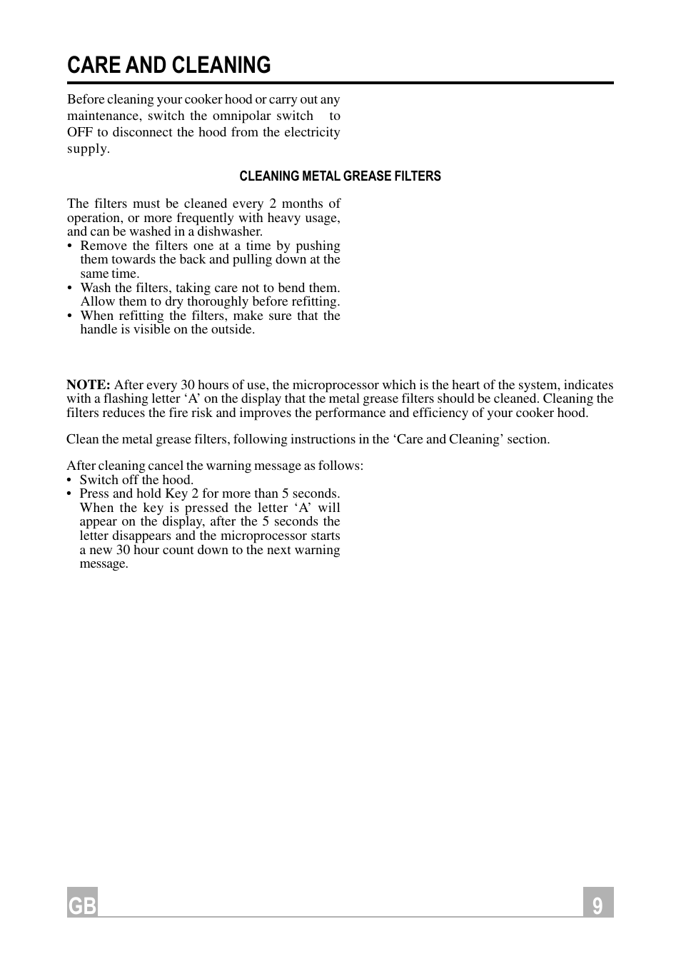 9gb care and cleaning | Hotpoint HX901X User Manual | Page 9 / 16