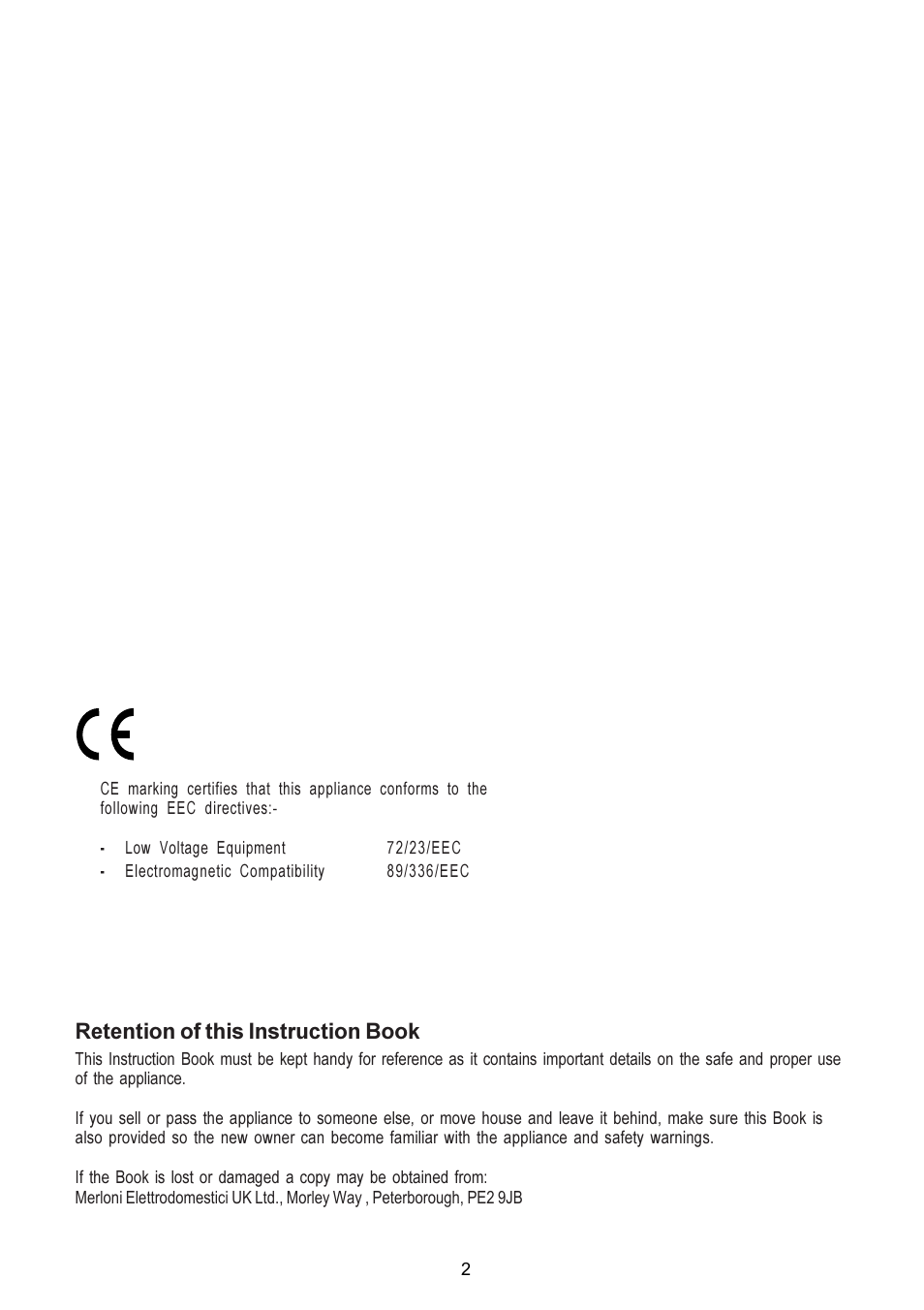 Retention of this instruction book | Hotpoint LI2JEA User Manual | Page 2 / 12