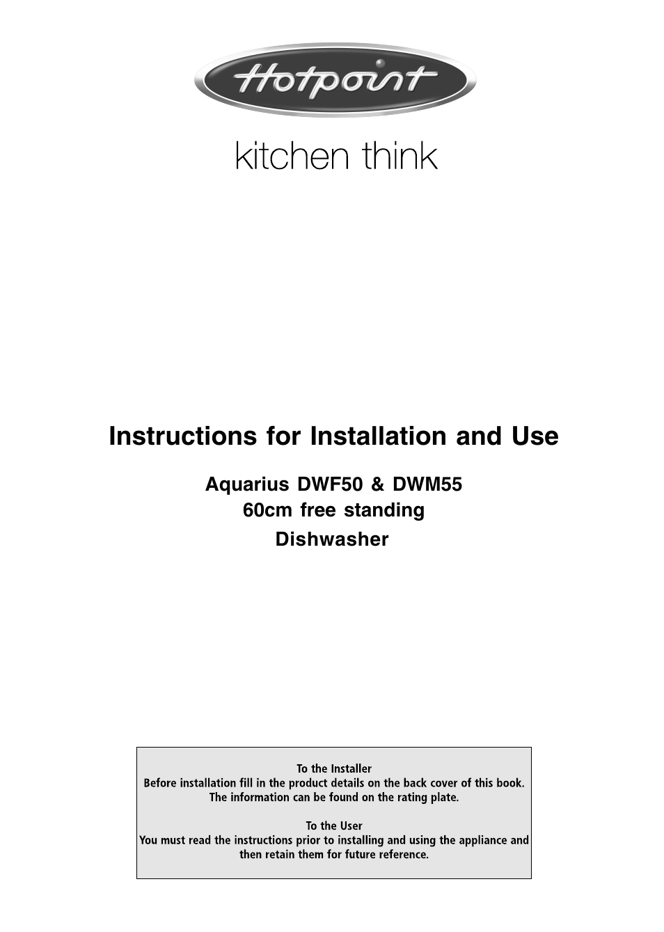 Hotpoint DWM55 User Manual | 20 pages