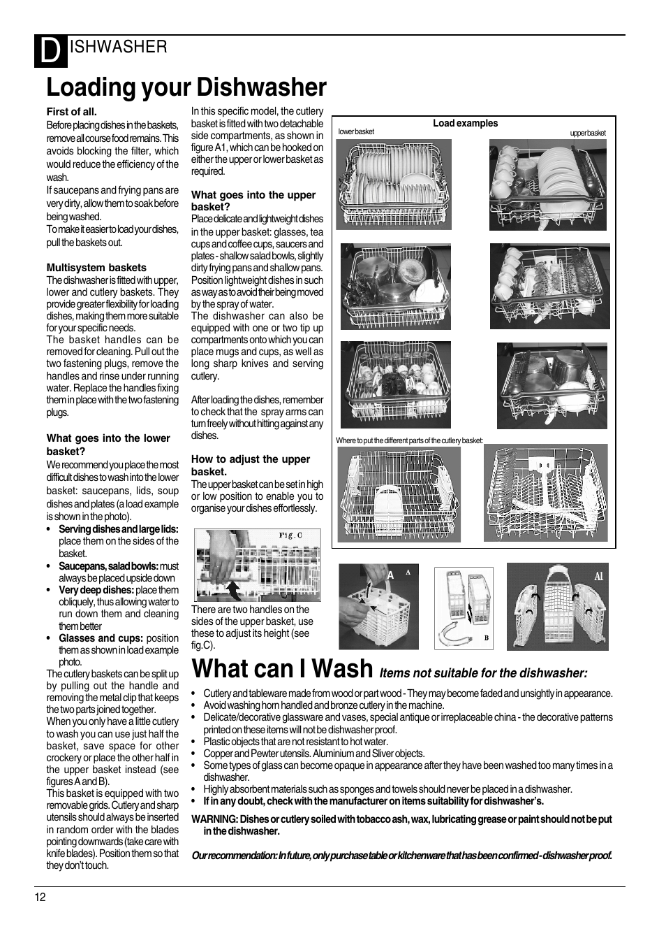 Loading your dishwasher, What can i wash, Ishwasher | Hotpoint DWM55 User Manual | Page 12 / 20