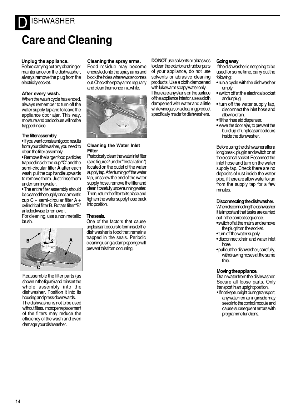 Care and cleaning, Ishwasher | Hotpoint DWM55 User Manual | Page 14 / 20