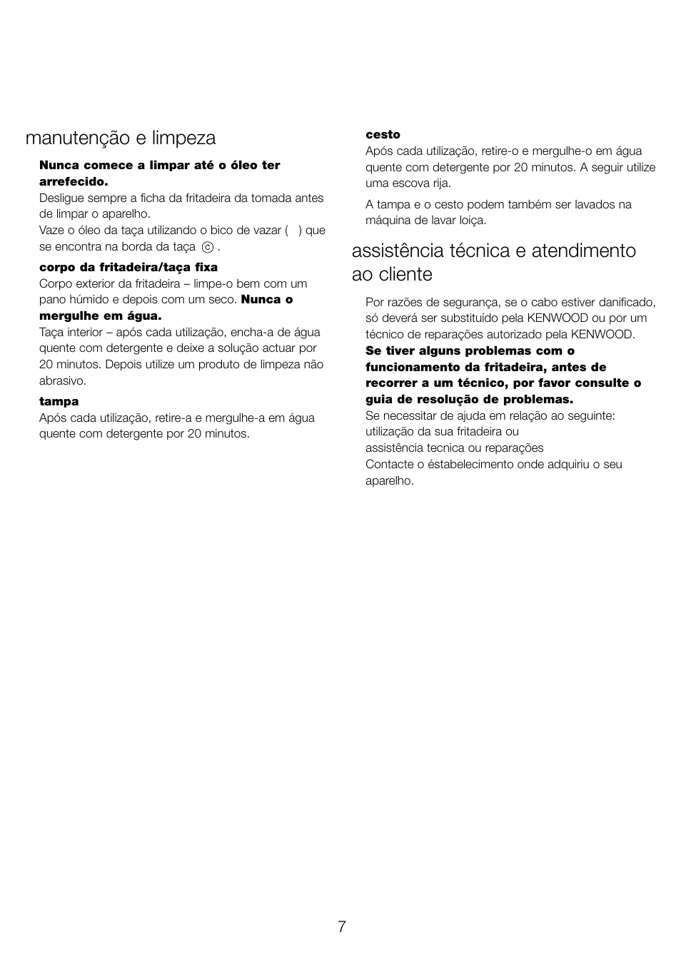 Manutenção e limpeza, Assistência técnica e atendimento ao cliente | Kenwood DF310 series User Manual | Page 10 / 42