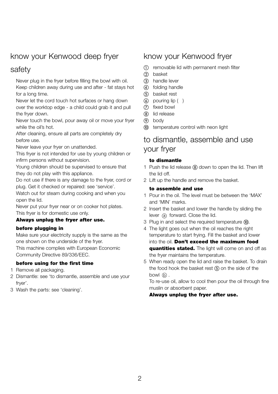 Know your kenwood deep fryer safety, Know your kenwood fryer | Kenwood DF310 series User Manual | Page 5 / 42