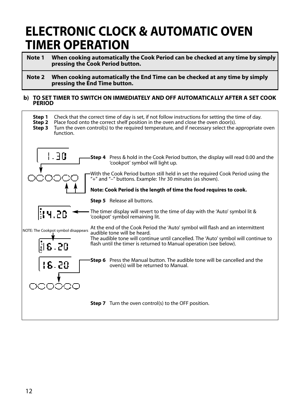 Electronic clock & automatic oven timer operation | Hotpoint BU82 BU72 BU71 User Manual | Page 12 / 40