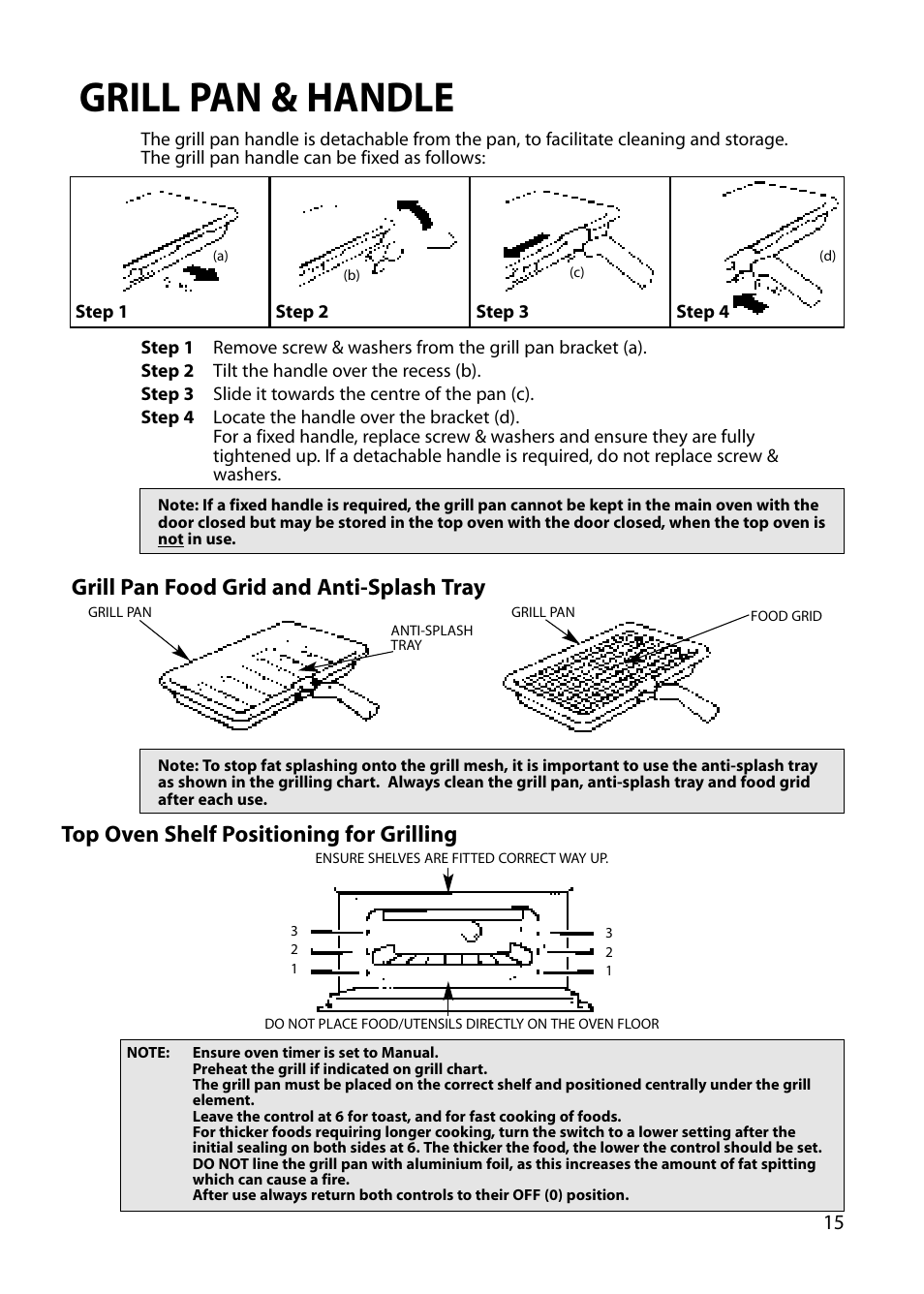 Grill pan & handle | Hotpoint BU82 BU72 BU71 User Manual | Page 15 / 40