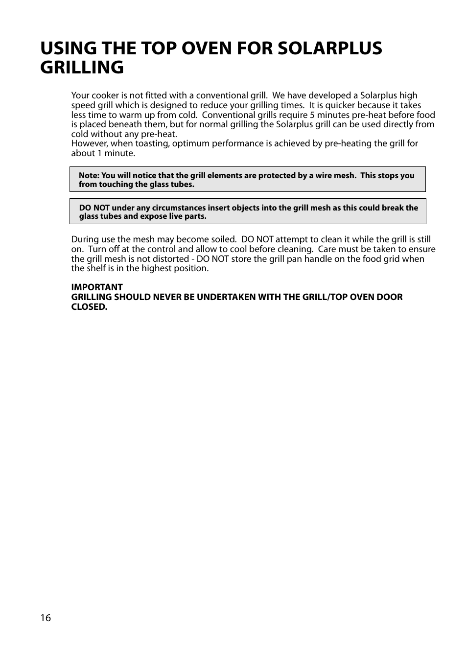 Using the top oven for solarplus grilling | Hotpoint BU82 BU72 BU71 User Manual | Page 16 / 40