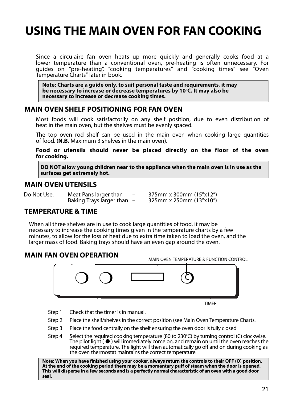 Using the main oven for fan cooking | Hotpoint BU82 BU72 BU71 User Manual | Page 21 / 40