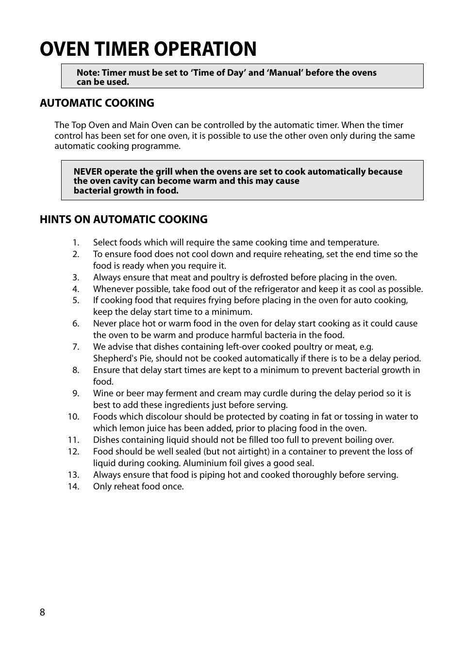Oven timer operation | Hotpoint BU82 BU72 BU71 User Manual | Page 8 / 40
