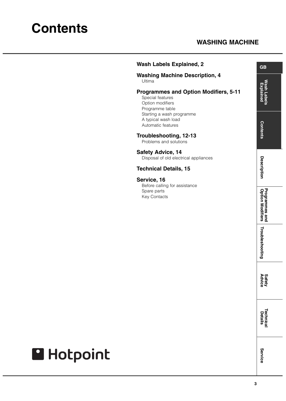 Hotpoint 7kg Ultima User Manual | Page 3 / 16