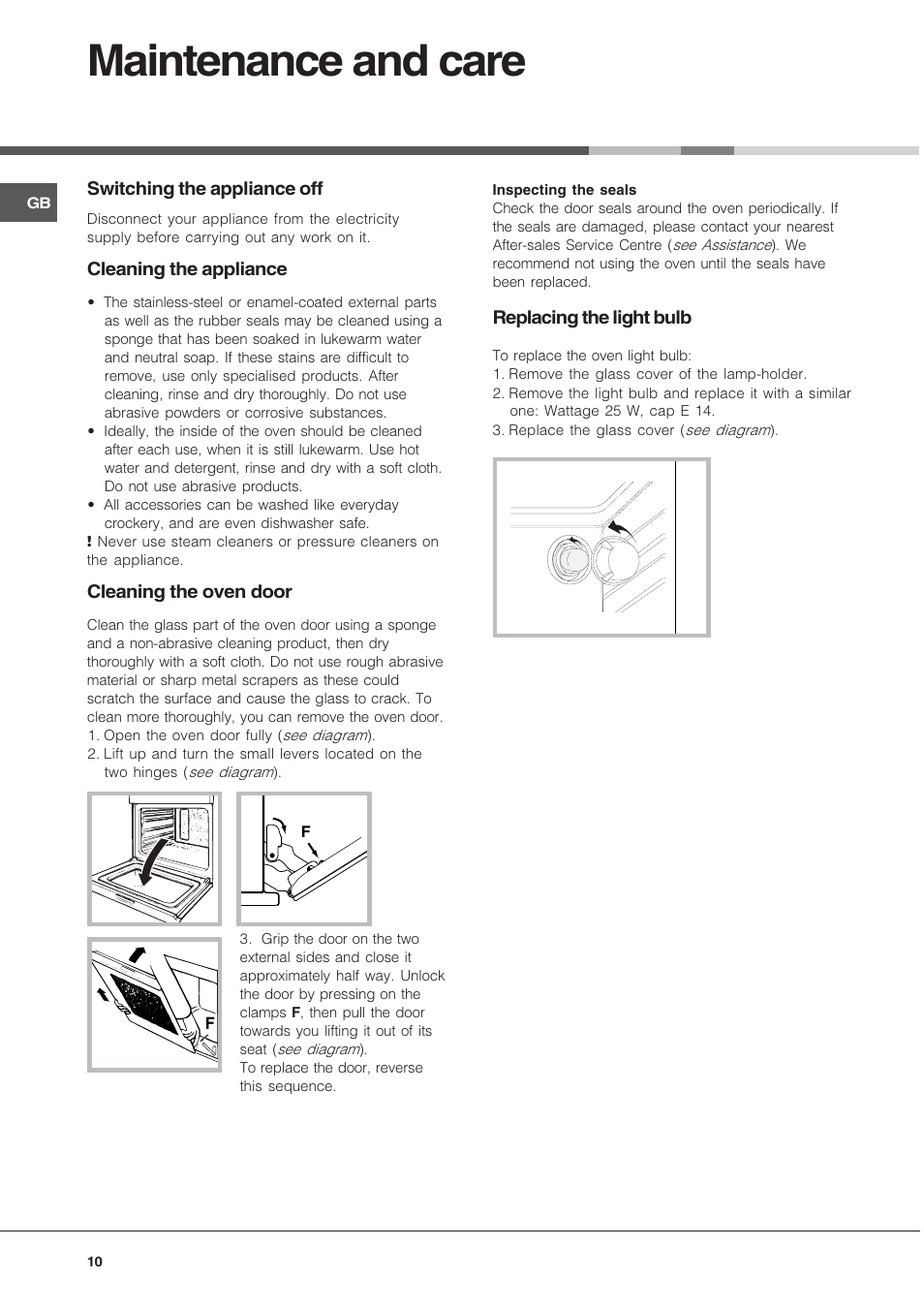 Maintenance and care | Hotpoint SN56EX User Manual | Page 10 / 12