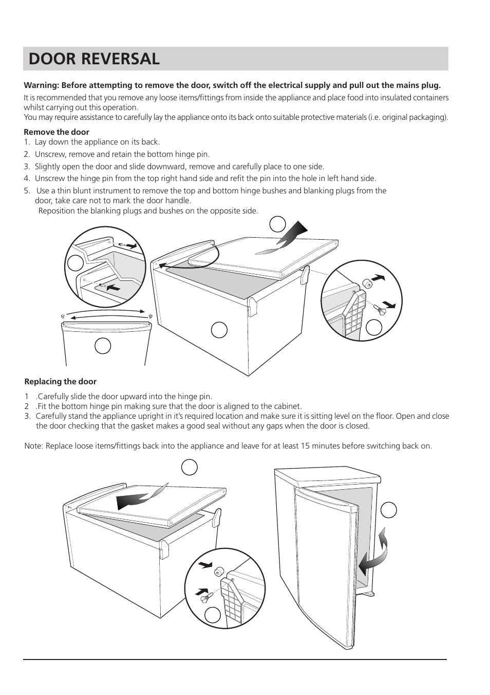 Door reversal | Hotpoint RSA 21 User Manual | Page 13 / 16