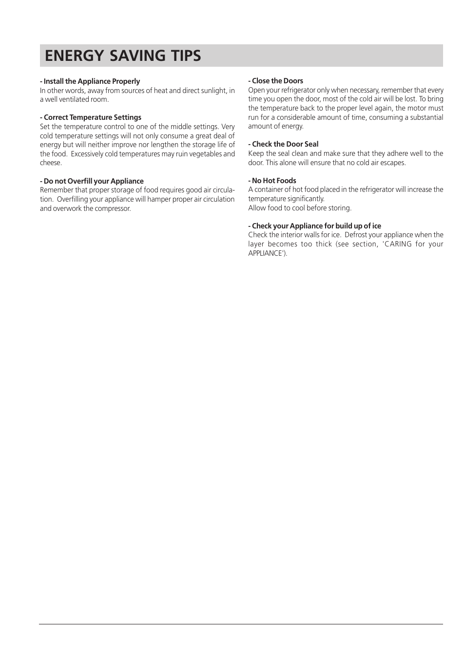 Energy saving tips | Hotpoint RSA 21 User Manual | Page 8 / 16