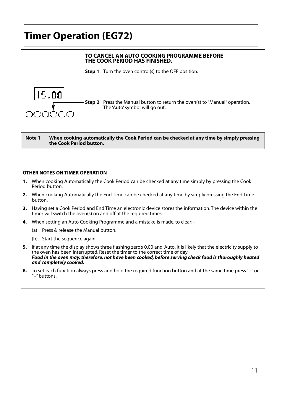 Timer operation (eg72) | Hotpoint EG53 User Manual | Page 11 / 32