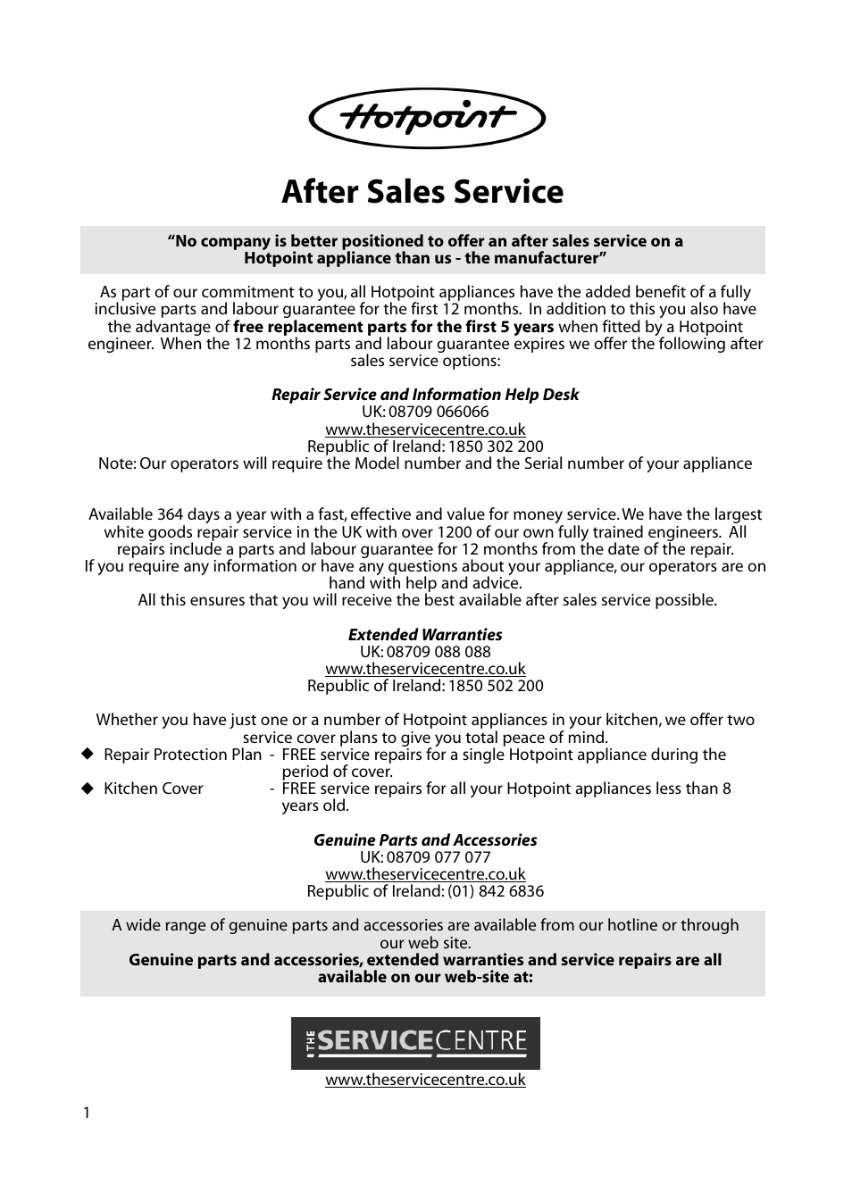 After sales service | Hotpoint D C 27 User Manual | Page 14 / 16