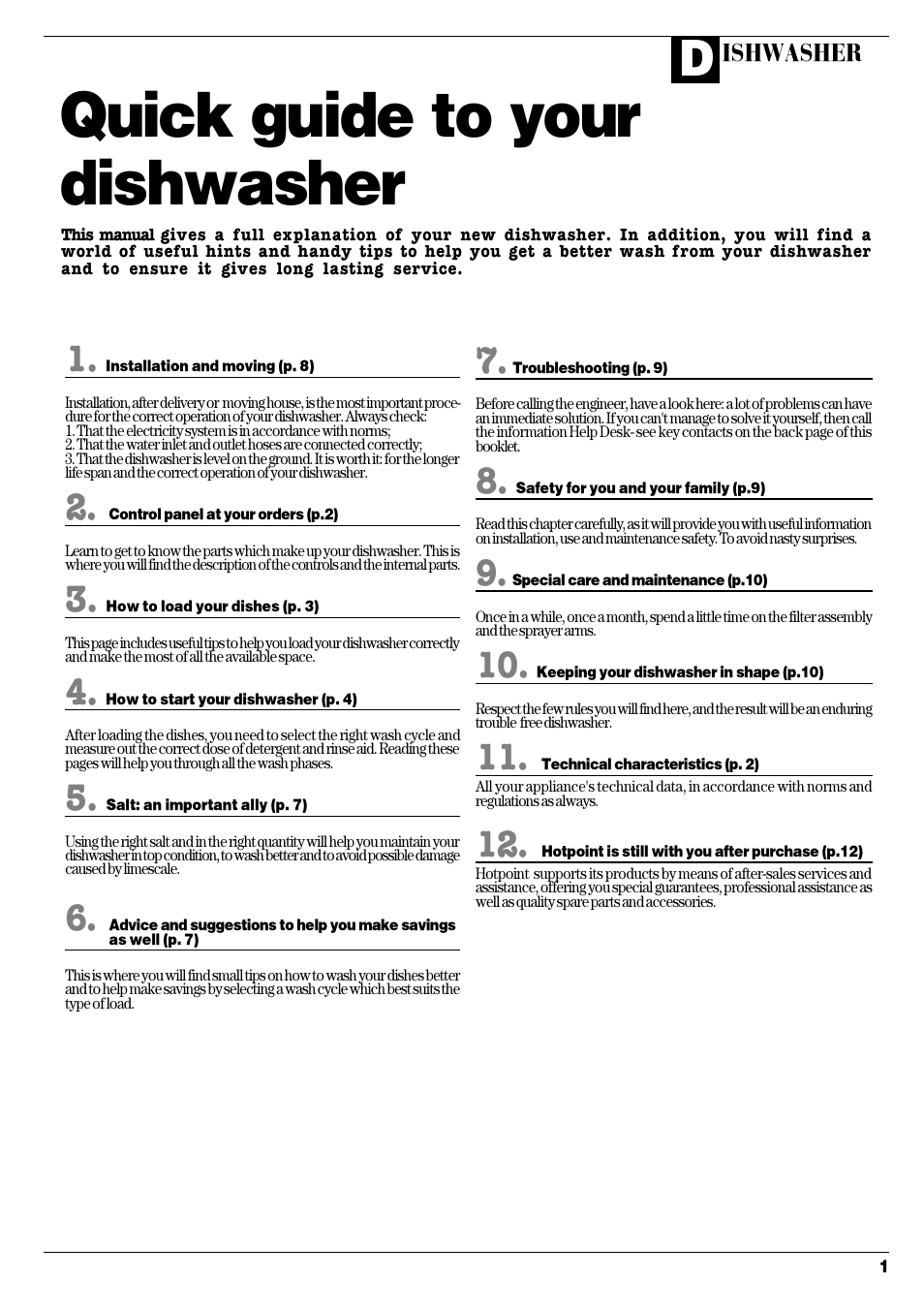 Quick guide to your dishwasher | Hotpoint D C 27 User Manual | Page 2 / 16