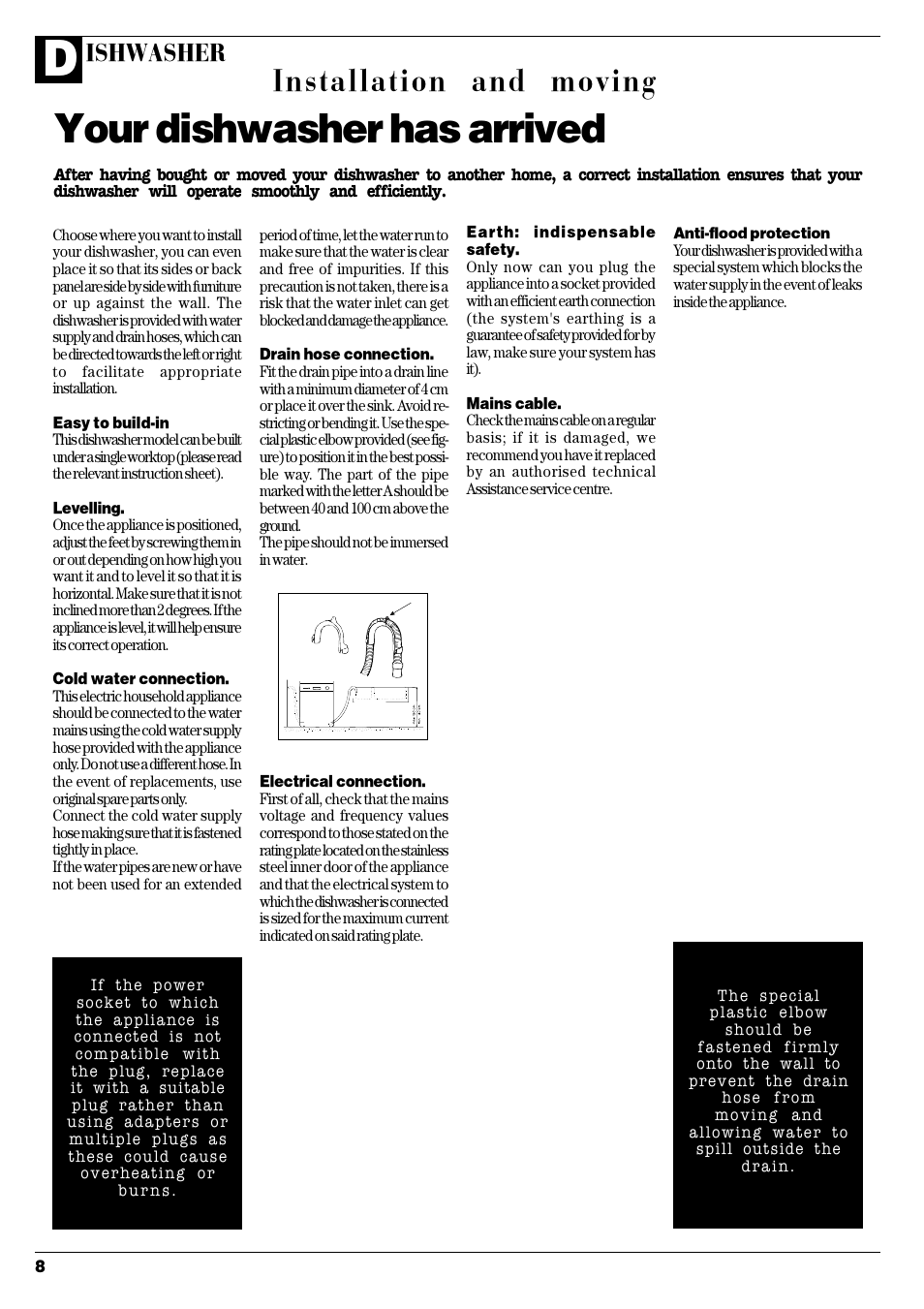 Your dishwasher has arrived, Installation and moving, Ishwasher | Hotpoint D C 27 User Manual | Page 9 / 16