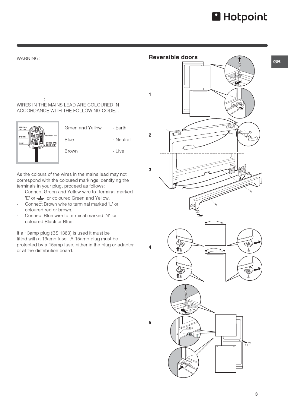 Reversible doors | Hotpoint FFB6200AP User Manual | Page 3 / 12