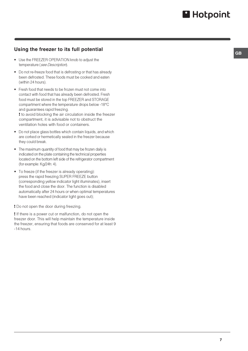 Using the freezer to its full potential | Hotpoint FFB6200AP User Manual | Page 7 / 12