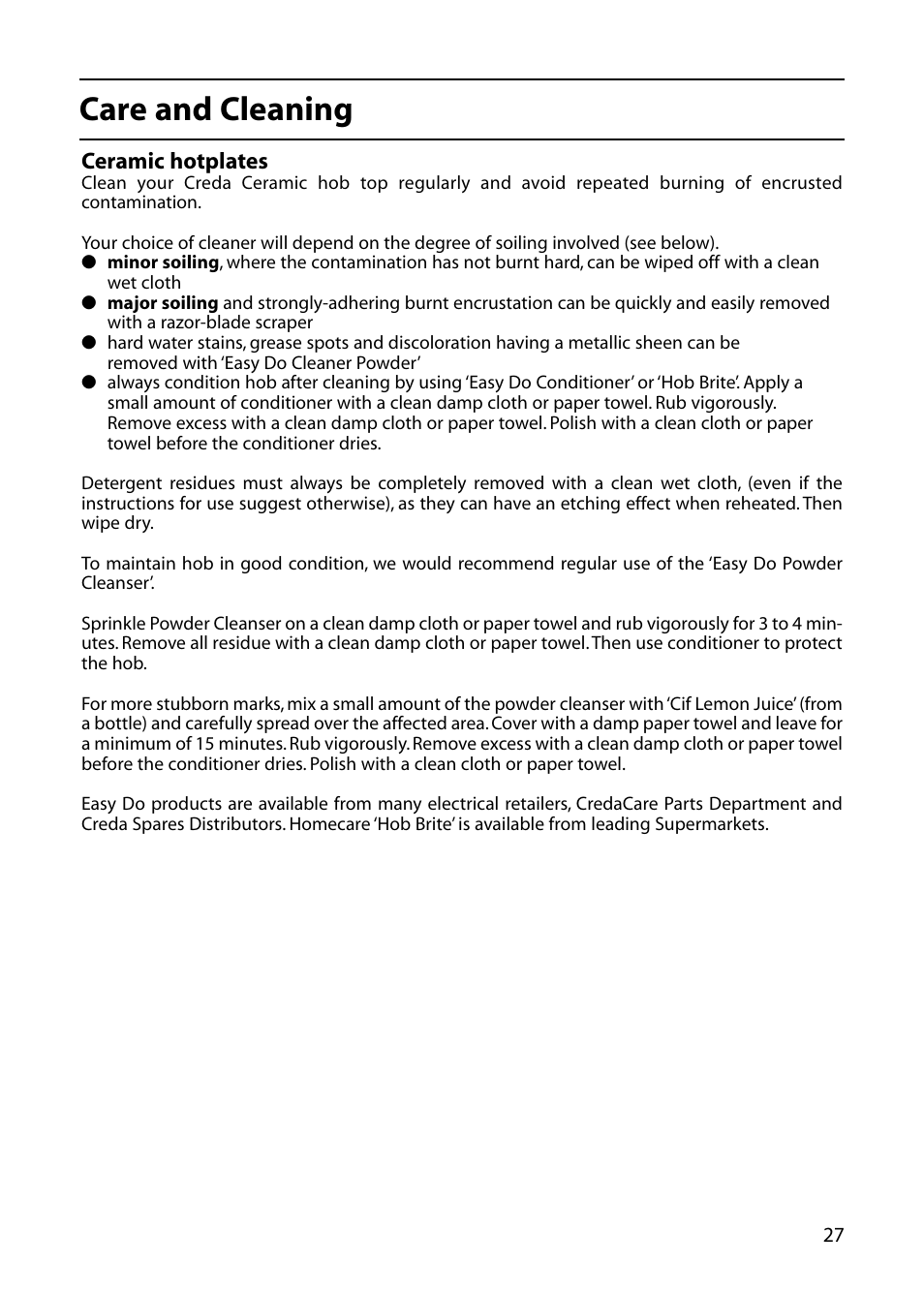 Care and cleaning | Hotpoint DOUBLE OVEN User Manual | Page 27 / 36