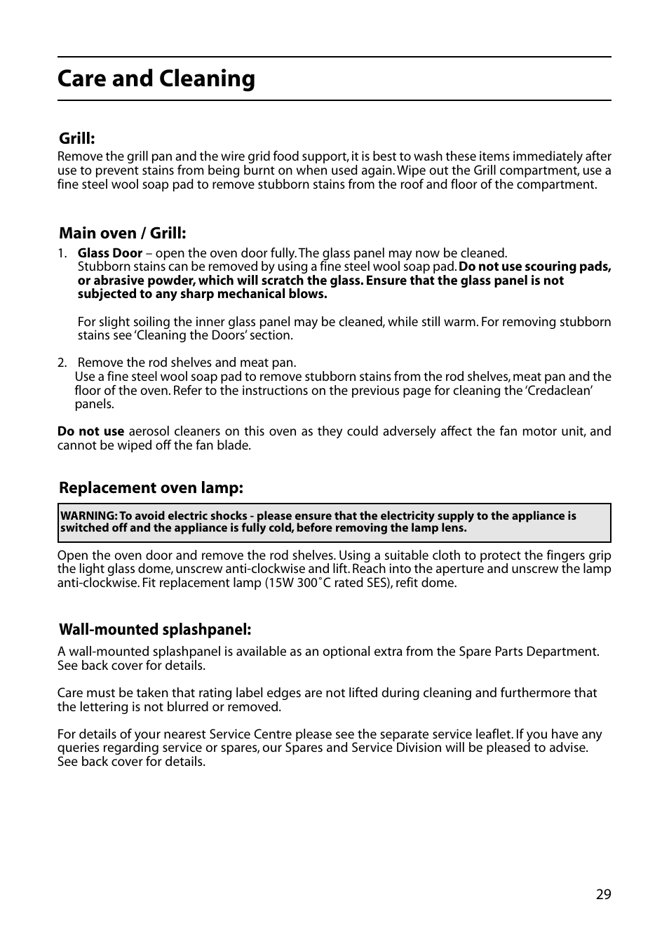 Care and cleaning | Hotpoint DOUBLE OVEN User Manual | Page 29 / 36