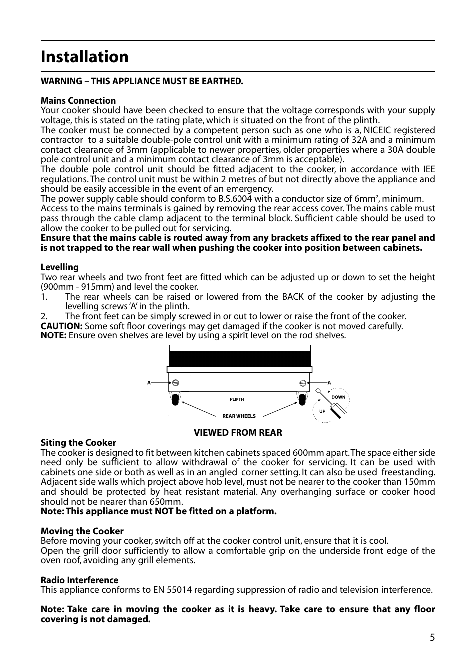 Installation | Hotpoint DOUBLE OVEN User Manual | Page 5 / 36