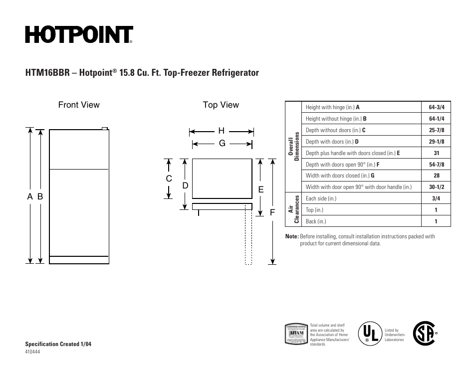 Hotpoint HTM16BBR User Manual | 2 pages