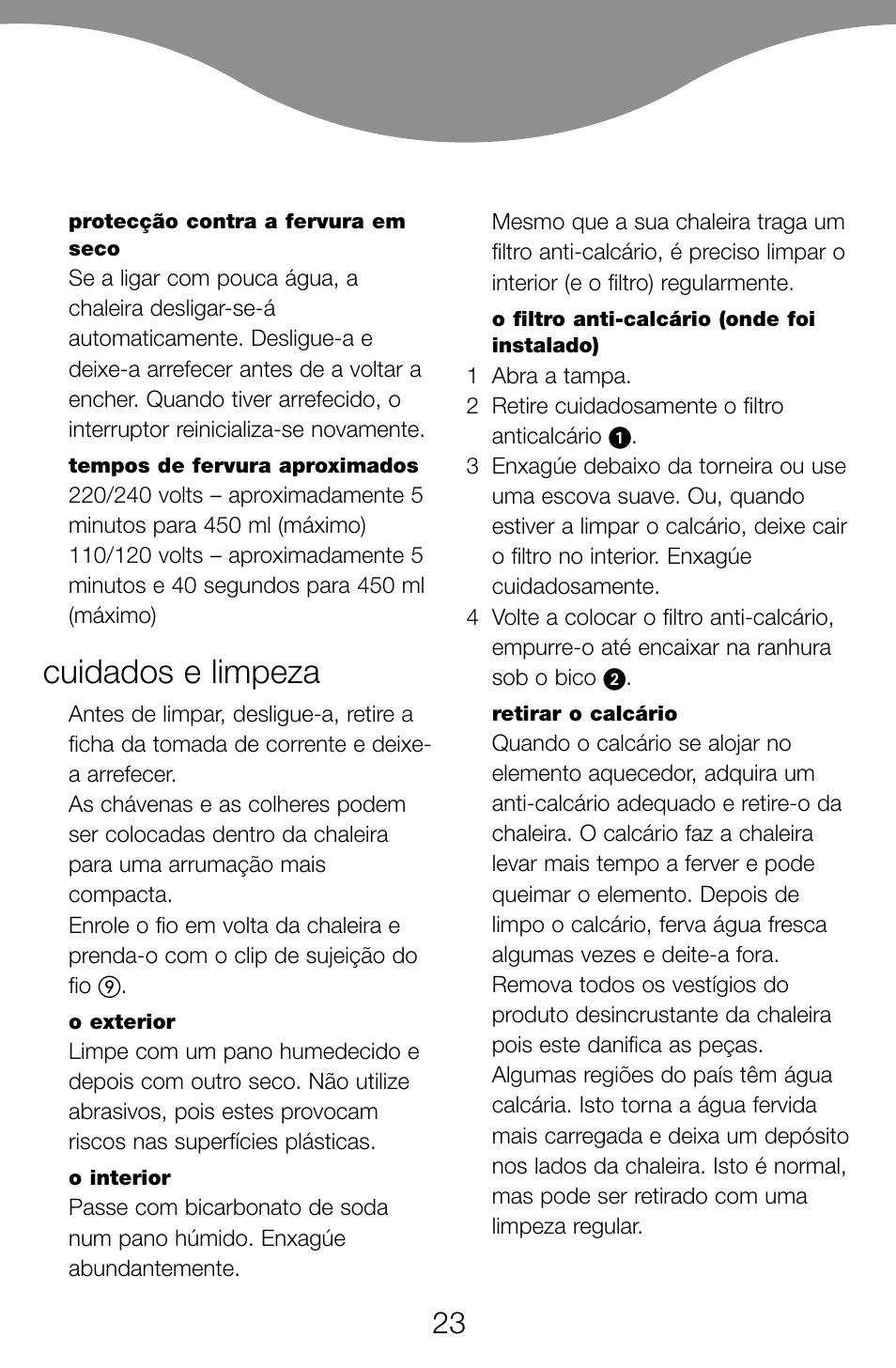 Cuidados e limpeza | Kenwood JK60 User Manual | Page 26 / 72