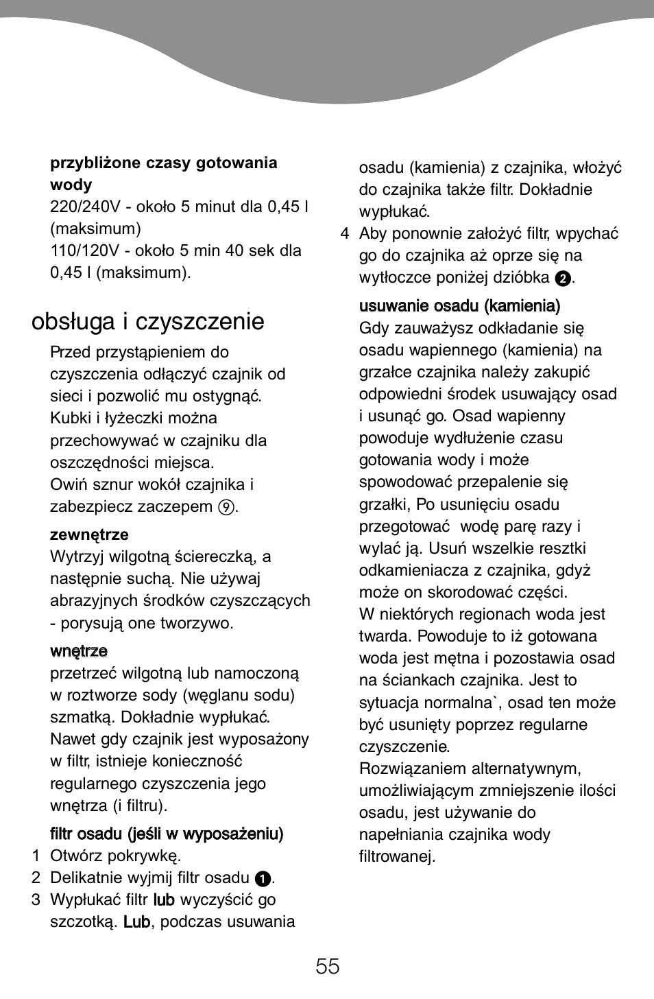 Obsługa i czyszczenie | Kenwood JK60 User Manual | Page 58 / 72