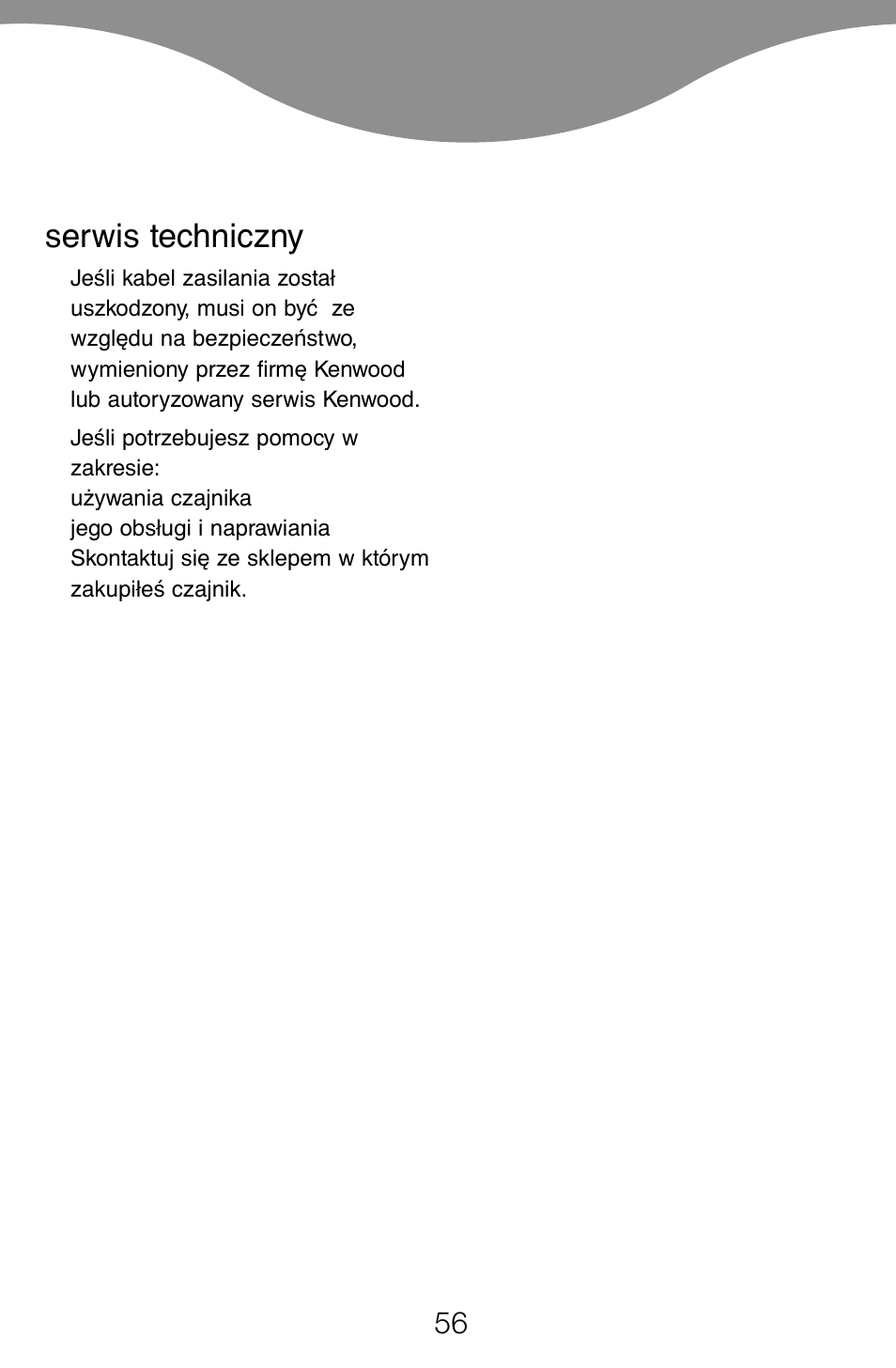 Serwis techniczny | Kenwood JK60 User Manual | Page 59 / 72