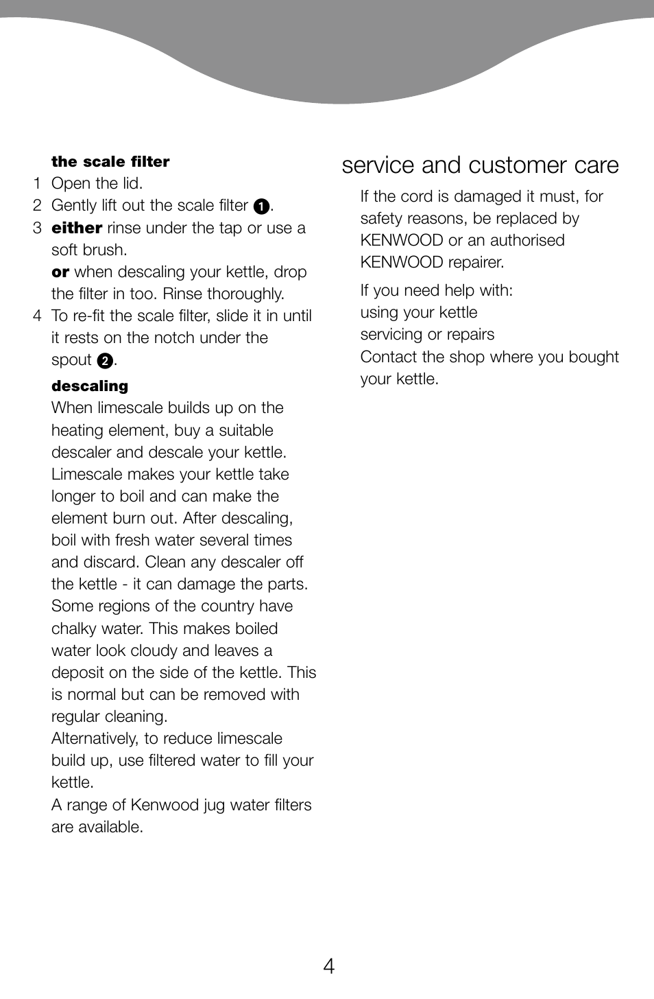 Service and customer care | Kenwood JK60 User Manual | Page 7 / 72