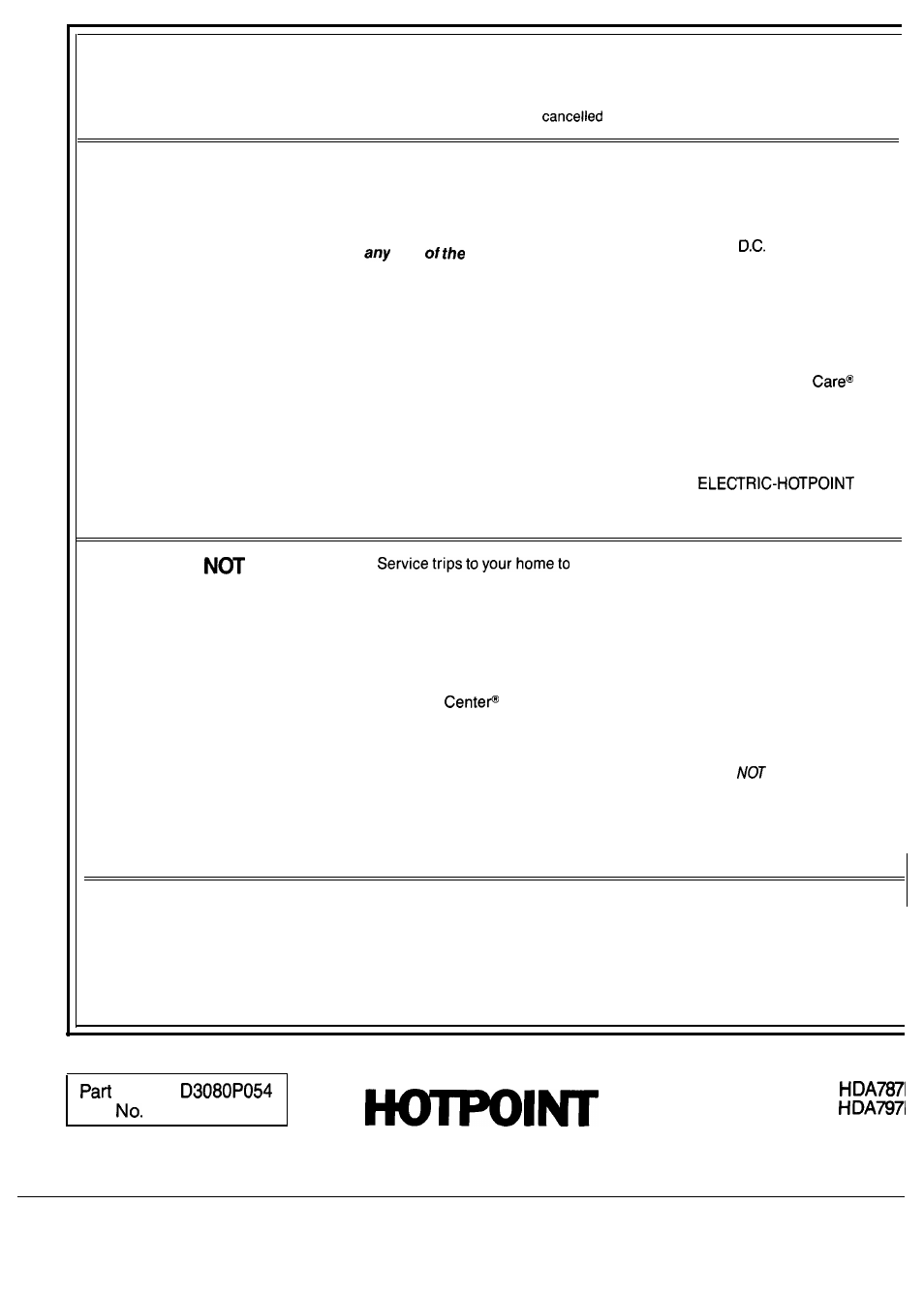 Warranty, Back cover, Your hotpoint dishwasher | What is covered, No. 165 | Hotpoint HDA797K User Manual | Page 16 / 16