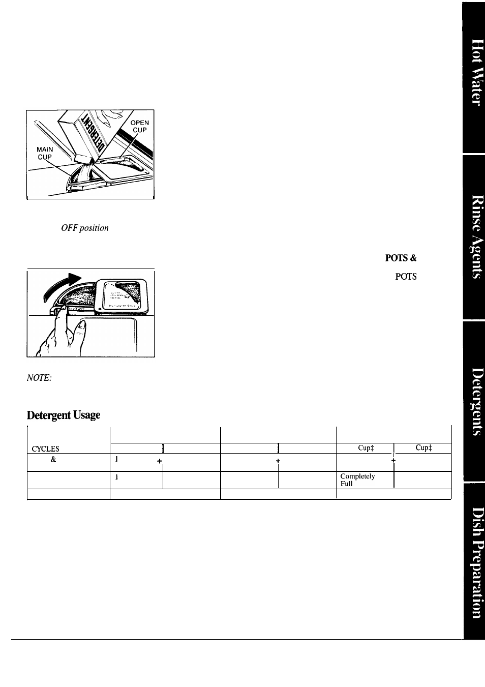 Dispenser cups, Soil level, How to prepare the dishes for washing | Guide | Hotpoint HDA797K User Manual | Page 7 / 16